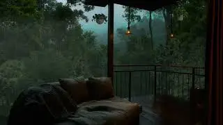 Tropical Rainforest Rain | Relaxing Cabin Ambience for Meditation