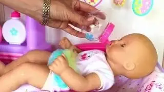 Baby Doll Nursery Care toy set playing kids fun - change diaper and feed baby doll