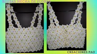 COMO HACER BLUSA CON FLORES MARGARITA/A CROCHET/CREACIONES PAO