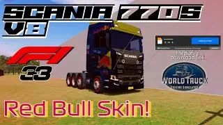 World Truck Driving Simulator, RED BULL RACING! Formula-1 Skin, For SCANIA 770s with Trailer Skin.