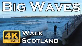 Big Waves at the Beach - Stroll Along Aberdeen Beachfront - 4K Virtual Walk in Scotland