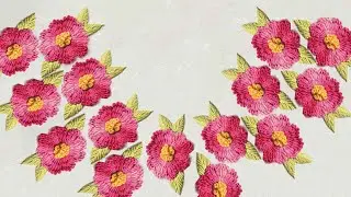Twisted Chain and Pollin knot Stitch combination  Embroidery Neckline Embroidery