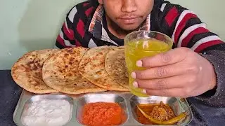 ASMR Eating aloo heavy Paratha😋, dahi, tamato chutney || food challange.
