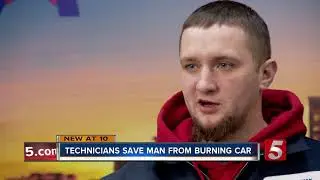 HVAC technicians spring into action to help save driver in fiery crash