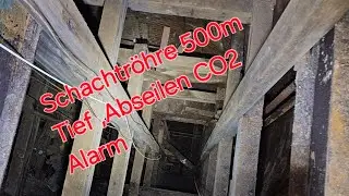 Abseilen in Förderschacht mit 500m Teufe Erkundung CO2 Alarm