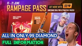 FREE FIRE RAMPAGE PASS EVENT in 99 diamond in THOMPSON SKIN AND GLOW WALL AND VIOLET PARKOUR BUNDLE