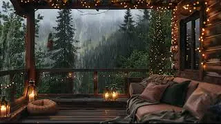 Warm Candlelight on a Winter Balcony with Forest Rain Sounds for Calm Night Ambience