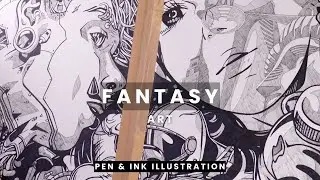 Detailed Fantasy Artwork | Pen & Ink Illustration Techniques #FantasyArt #GraphicPenArt
