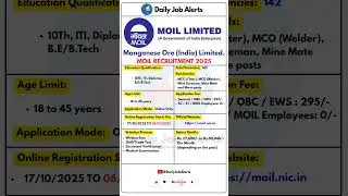 MOIL Recruitment 2025 | New Vacancy 2025 | Daily Job Alerts #shorts