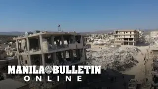 Aerial Shots of quake destruction, search operations in Syria's Jandairis