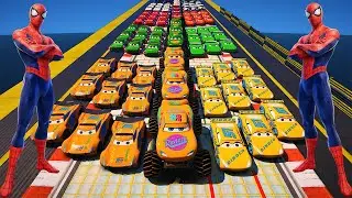 GTA 5 SPIDERMAN Cars Challenge Lightning & Monster McQueen Jackson Storm Miss Fritter & Friends Cars