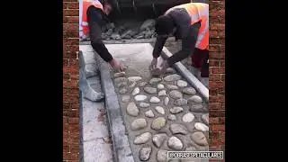 como hacer una acera con  piedras de r&iacute;o o un piso de piedra