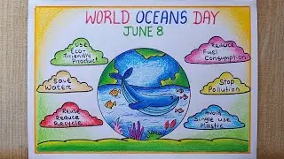 World Oceans Day Poster Drawing| Save Ocean's Animals poster| Ocean Day drawing| Stop pollution