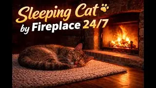 Cozy Sleeping Cat 🐾 by Fireplace (No Music, No Talking) 🔥#CozyCat #FireplaceAmbience