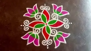 Aadi madham 5x1 dots lotus flower kolam/fridayrangoli/easy rangoli/lotusmuggulu/gokulramya kolangal