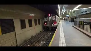 Manhattan bound Express R160A (E) train leaving Jamaica Center&ndash;Parsons/Archer (northbound terminus)