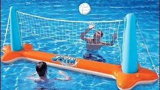 JOYIN Inflatable Pool Float Set Volleyball Net & Basketball Hoops, Floating Swimming Game Toy