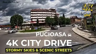 🌧️ Dramatic 4K City Drive in Pucioasa, Romania | Scenic Urban Tour & Stormy Skies 🚗