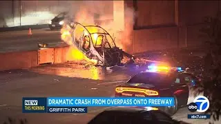Dramatic crash from overpass onto 134 Freeway in Griffith Park