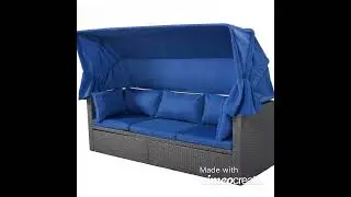 U_Style Outdoor Patio Rectangle Daybed with Retractable Canopy Brown Wicker Furniture Sectional ...