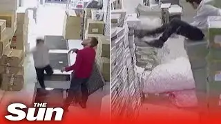 Distracted boy falls through trap door but is saved #Shorts 😮