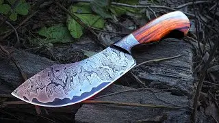 Making a Wild Damascus Hunting Knife (Shop sounds, ASMR)