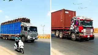 Giant Container Trucks on the Highway