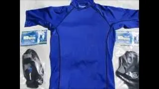 Bodyboard Body Surfing Webbed Gloves, Fin Socks, Rashie Rash Vest Short Sleeve Set