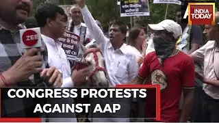WATCH : Congress Workers March Towards AAP Office To Protest Against Dy CM Manish Sisodia