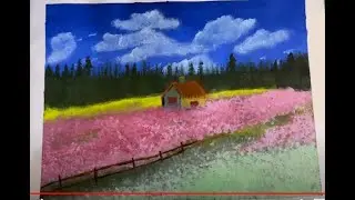 Little house on the flower field art with me / acrylic painting
