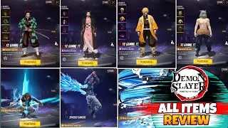 free fire x demon slayer 😱 free fire demon slayer bundle 💥 demon slayer all emotes review 🥰