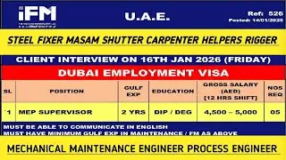 Steel Fixer Masam Shutter Carpenter Helpers Rigger Mechanical Maintenance Engineer Process Engineer 
