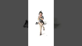 Pastel pencil modern pin-up drawing timelapse of model Kristin drinking coffee