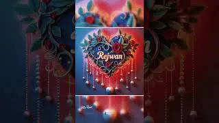 Name Art Photo Editing Beautiful Name Rejwan heart decorated with white blue red flowers and white