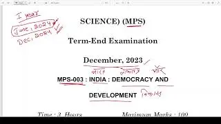 MPS - 003 December 2023 latest question paper | ignou mps india democracy and Develpoment