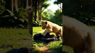 Lion Cub and Baby Gorilla, Toughest Friendship Ever 💪🦍 #animals #shorts #wild