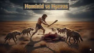 Survival Instincts: The Hominid's Desperate Battle with Hyenas on the Ancient Savanna.