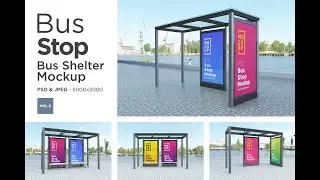 Bus Stop Bus Shelter Outdoor Advertising Signage Mockup  02 #BusStopMockup #BillboardMockups #sign