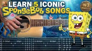 5 FUN & EASY SpongeBob Songs on Guitar (TABS) | Tutorial | Lesson | Cover