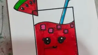 How to draw cute glass of juice |watermelon drink  | #drawing #easydrawingofcutejuice #art 