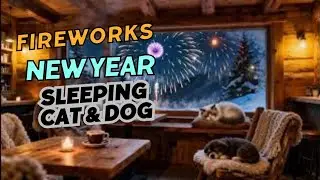 Fireworks Night Jazz Caf&eacute; 🎆 Cozy Alpine Chalet with Sleeping Cat & Dog | Relaxing Winter Ambience