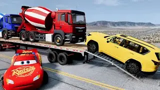 Flatbed Truck Mcqueen  Transportation with Truck   Pothole vs Car #13  BeamNG Drive