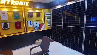Solar inverter and solar panels display setup for outlet or shop
