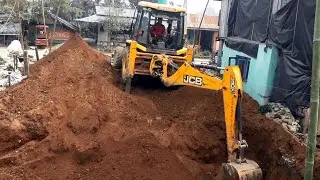 JCB Backhoe Filling Mud in House Foundation - JCB Machine Working For House Construction