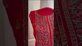 Red heavy chinon embroidery straight cut palazzo suit.