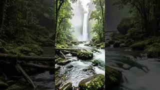 Rainy Forest River and Waterfall #CinematicNature #RainyForest #FlowingRiver