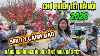 Chợ Phiên Hoa Tết Hà Nội- 50K Một Cành Đào Giá Rẻ Nhất Hà Nội, Hàng Nghìn Người Đổ Về Mua Đào Tết.