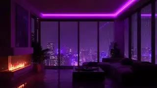 Purple Cozy Room at Night 🌌 Gentle Rain, Fireplace & Soft Piano for Deep Sleep and Healing