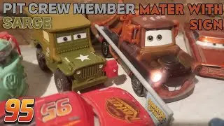 Mater With Sign & Pit Crew Member Sarge (Double Review) (&ldquo;Retro Red&rdquo; series)