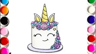 How to Draw a Simple Cute Unicorn Cake, Easy Draw and Color Step by Step